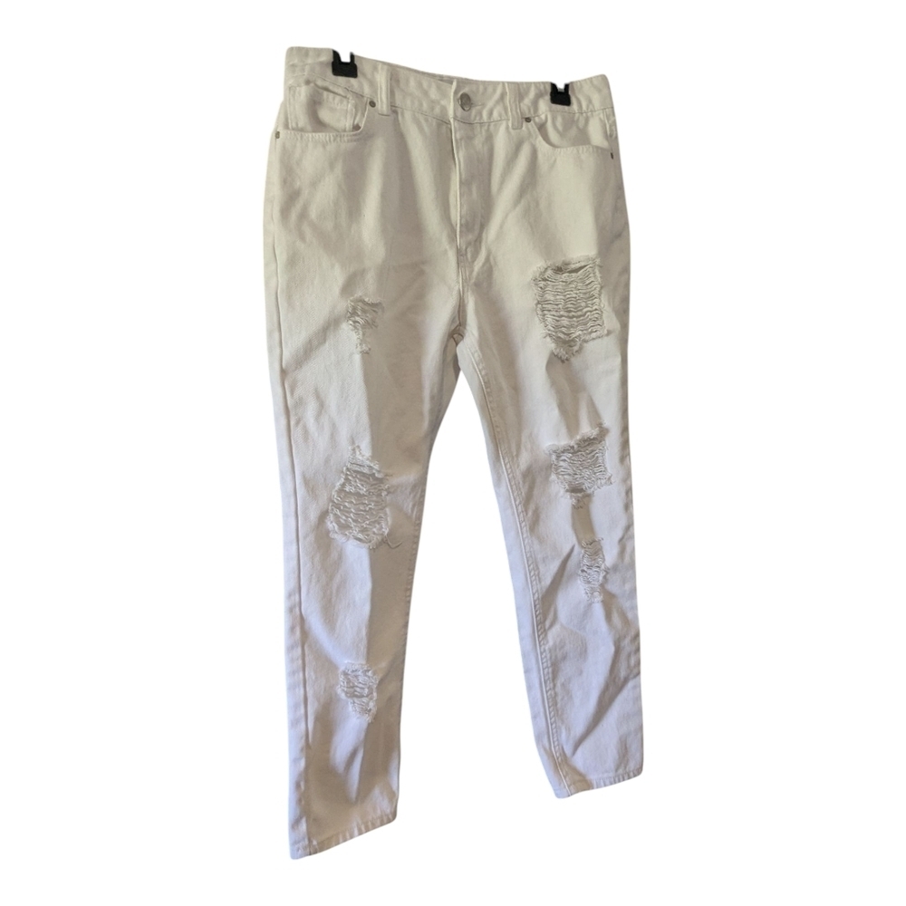 Distressed White Jeans, Size 9